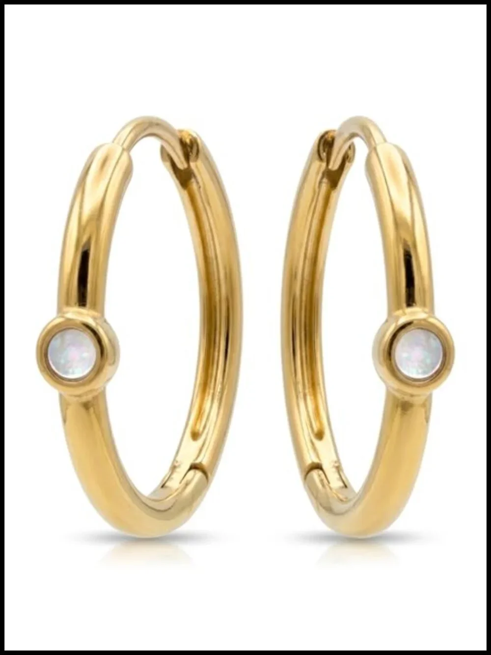18K Gold Plated Huggie Hoop Earrings for Women Mother of Pearl Medium 19mm